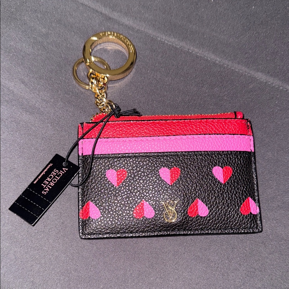 Victoria's Secret Black and Pink Heart Keychain Card Holder